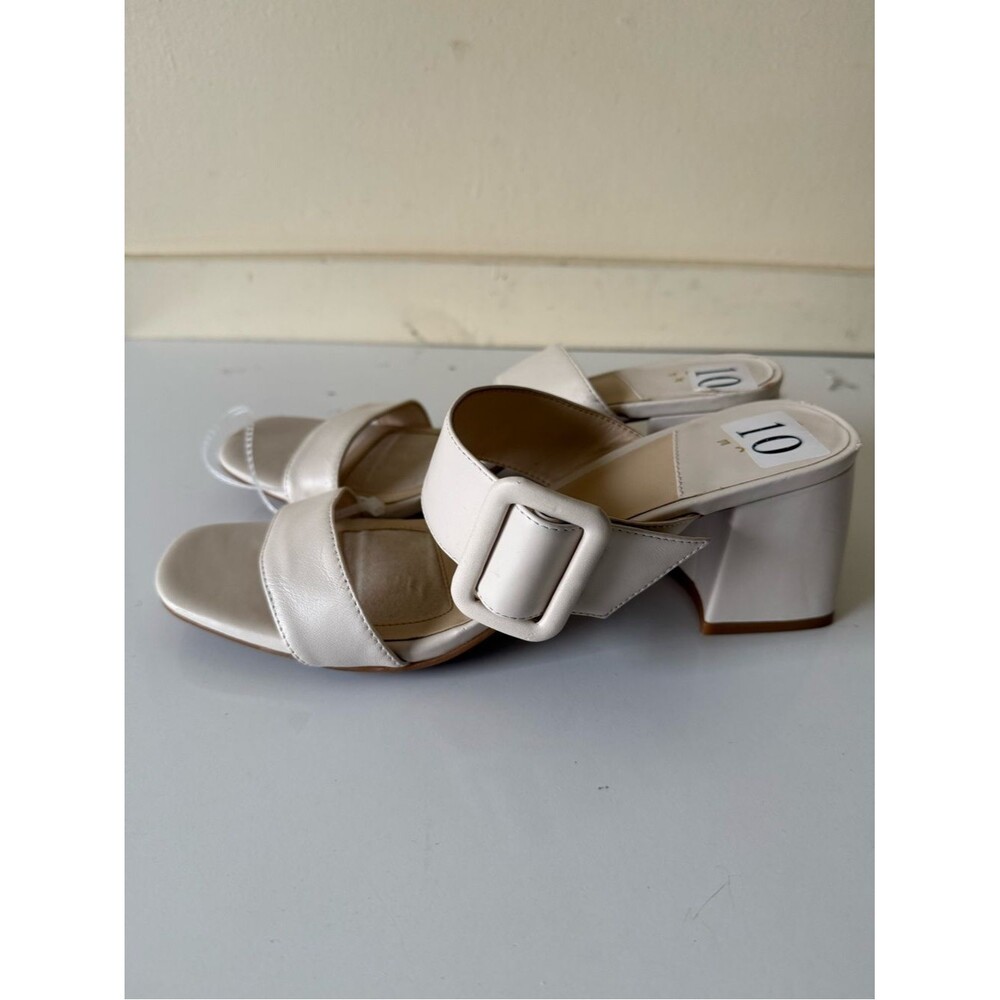 Alex Marie Ivory Leather Strappy Block Heel Sandals Ankle Strap Buckle  size 10